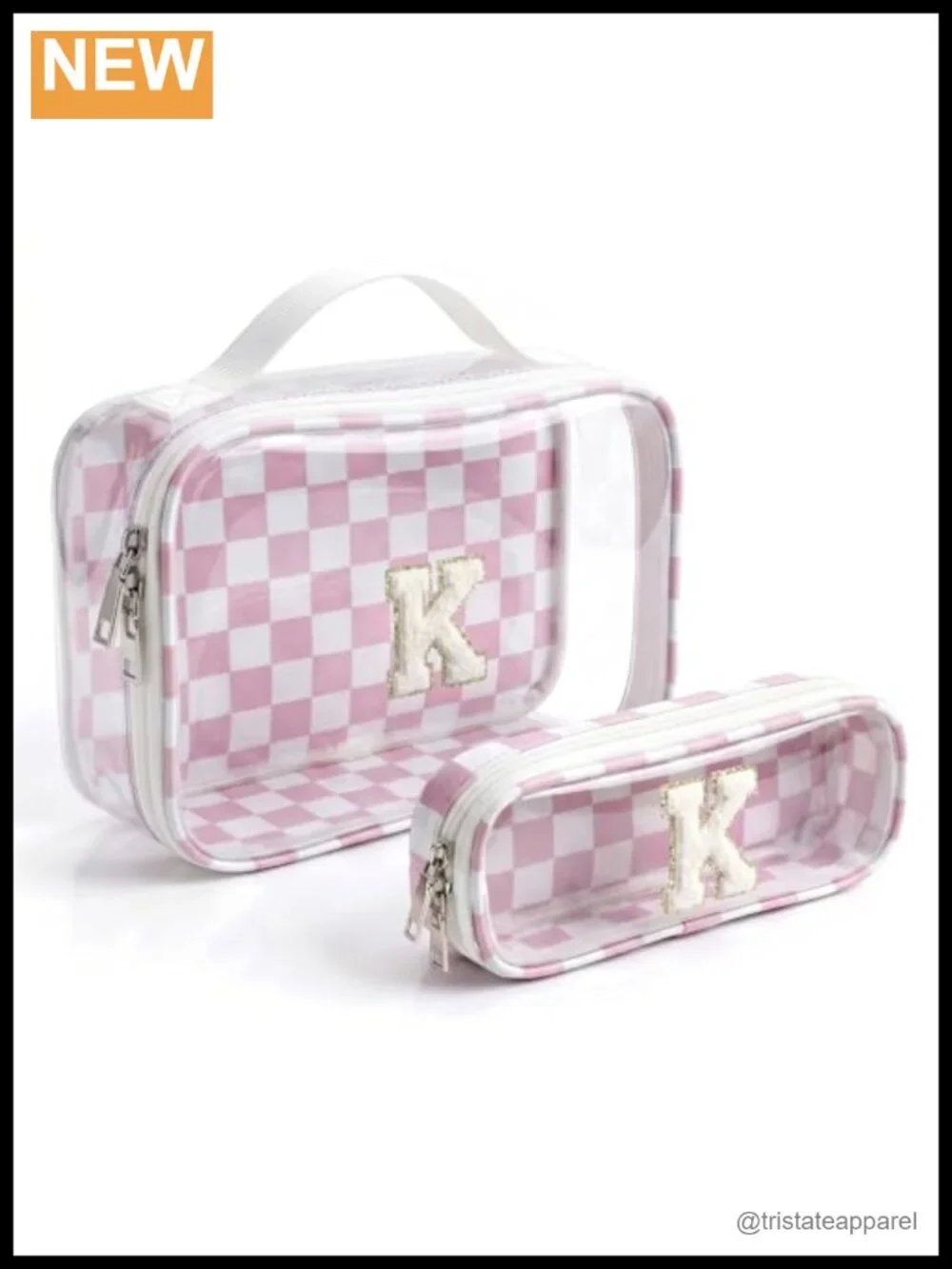 Checkered Clear Makeup Toiletry Pouch Set, Waterproof Travel Cosmetic Bags